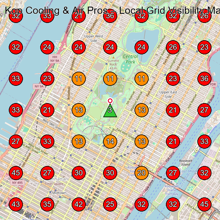 Kop Cooling & Air Pros GeoGrid visibility map for Hvac Contractor in New York